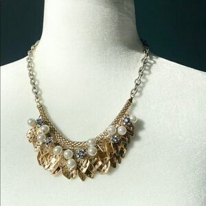 Faux pearl and bauble bib statement necklace